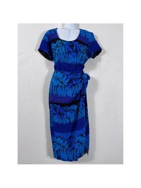 Jessica Howard Blue Tropical Tie-Waist Midi Dress